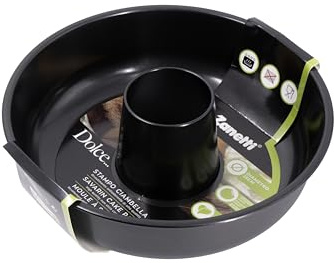 Zanetti, Stampo Ciambella Diametro 25cm, Altezza 7 cm, Teglia Ciambella in Carbon Steel, Rivestimento Antiaderente, Colore Nero, Spessore 0,4 mm