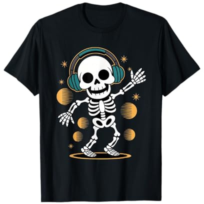 Halloween Tanzendes Skelett mit Kopfhörern Party Musik T-Shirt