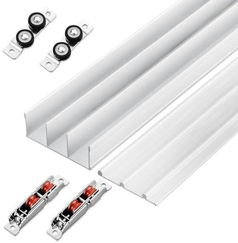 Kit de quincaillerie for portes coulissantes à triple rail - Rails en aluminium robustes for portes d'armoires - Dérivation réglable à triple panneau, montage encastré(Color1,170cm)