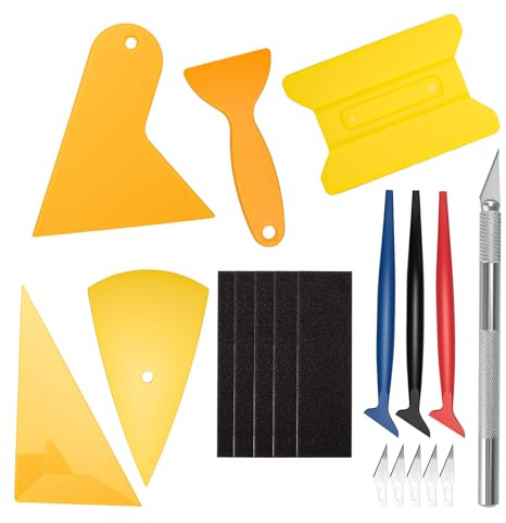VINATO Set da 10 Raschietti per Pellicole Auto – Kit per Applicazione Pellicole con Raschietto in Feltro, Raschietti Triangolari, Micro Raschietto, Raschietti per Bordi & Taglierino