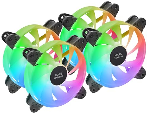 Mars Gaming MF-4A, Kit 4x 120mm ARGB Lüfter, 360° rahmenlose Beleuchtung, 5V 3Pin adressierbares RGB, anpassbarer Regenbogeneffekt, ultraschallleise FDB-Lager, Doppelstecker, Schwarz