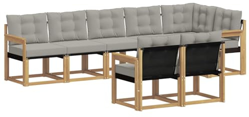 vidaXL Outdoor-Sofagarnitur mit Kissen 8 pcs Weiß und Hellgrau, Garten Loungemöbel, modernes Ecksofa, robust Sitzgruppe, Terrassenmöbel für Komfort