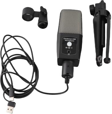 NUMNBE Gaming USB Microphone for PC, RGB Condenser Mic with Tripod Stand, USB A and Type C Connections - Omni Directional Pickup, Noise Reduction, Ideal for Streaming and Podcasting