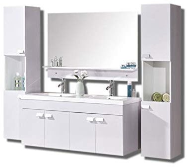 Badmöbel 120 cm Badezimmermöbel Badezimmer Waschtisch Schrank Spiegel Set W.Eleg Wasserhähne enthalten 120 cm mod. White Elegance Waschplätze