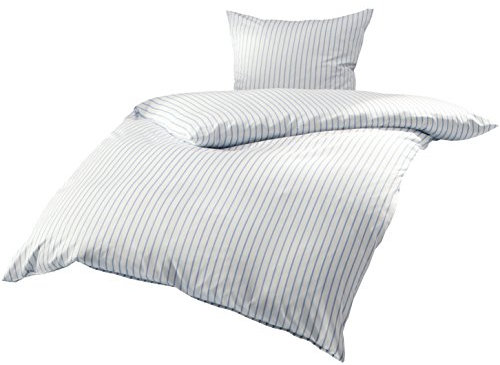 Mako Satin Bettwäsche blau weiß gestreift 135x200 + 80x80 cm, 100% Baumwolle mit Reißverschluss