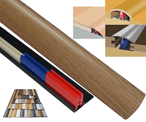 Laminate Door/Floor Threshold Strip 38mm x 90cm Multi-Purpose Multi-Height & Pivot Self Adhesive Cover Plate EasyClip (Warm Oak)