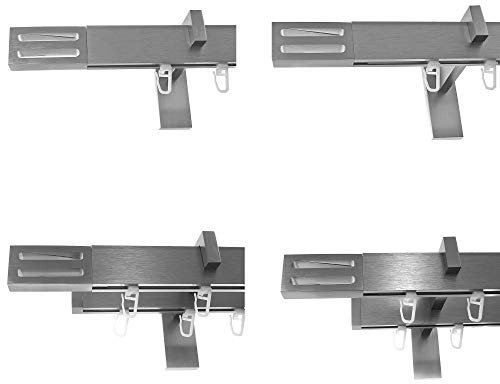 Innenlauf Gardinenstangen eckig Edelstahl Look kantiges Design 1-, 2- läufig E91, Länge Gardinenstange:320 cm, Modell:H91 1-lauf Träger lang