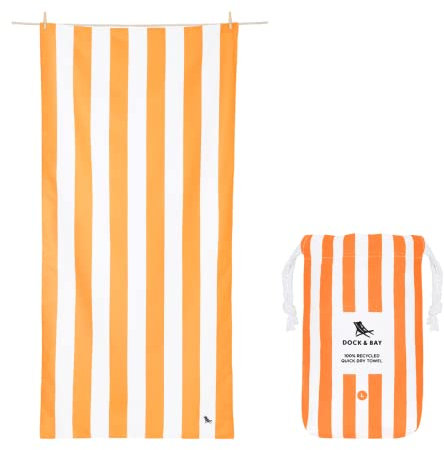 Dock & Bay Strandtuch - schnell trocknend, sandfrei - kompakt, leicht - 100% recycelt - inklusive Tasche - Cabana - Ipanema Orange - Large (160x90cm, 63x35)