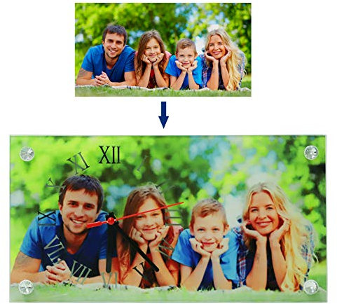 RUIXIA Horloge Personnalisable avec Photo Horloge Murale en Cadre Photo Horloge en Verre Photo Personnalisé Décoration Maison Bureau Cadeau pour Noël Maman Papa Anniversaire