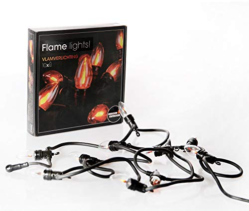LILENO HOME Lichterkette außen u. innen mit 10 Flammen Lampen - LED Lichterkette mit Kamin Feuer Effekt durch Flackernde E14 LED - Strom Outdoor Lichterkette für Steckdose mit Gesamtlänge 3,6 m