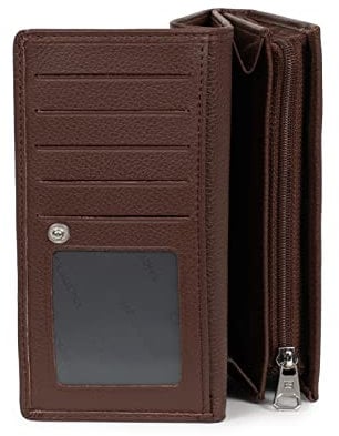 Hexagona - Portefeuille 1 volet - Compatible Cartes de crédit, CNI et permis de Conduire - pour Femme - Collection Confort - Chocolat - en Cuir
