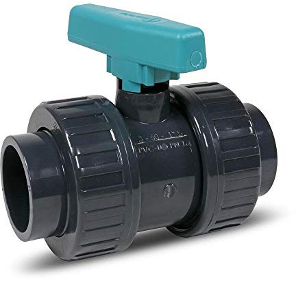PVC-U-Kugelhahn - 63 mm - 2 Zoll - Safe Klebemuffe - Absperrhahn 2-Wege - PVC Rohrverbindung - Kugelschieber für Pool- und Teichbau