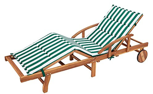 HOBBYGARDEN Auflagen für Deckchair, Kissen für Liegenauflage, Gartenliege Auflage, Polsterauflage für Sonnenliege, Produktabmessung 185x56x4 cm. Grün mit Streifen