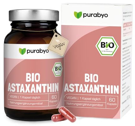 Natürliches BIO ASTAXANTHIN vegan | im Glas | 4 mg reines Astaxanthin hochdosiert | Bio Anbau in Europa | Haematococcus Pluvialis Mikroalge | vegan, laborgeprüft und in Deutschland hergestellt