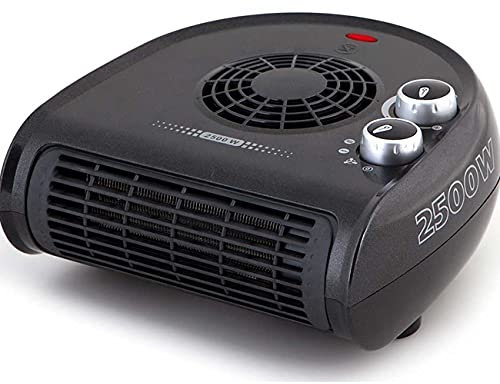 Calefactor horizontal. Dos niveles de potencia: 1250W-2500W. Color Negro. Selector rotativo de tres posiciones. Función ventilador.