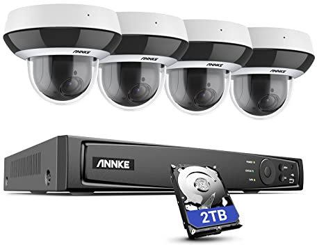 ANNKE CZ400 PoE Überwachungskamera Set, 4K PoE NVR mit 4PCS 4MP PTZ IP Kameras mit Audio,unterstützt 4X optischer Zoom, IP66 wasserdicht, IK10 Vandalensicher, Vollfarb-Nachtsicht in Heller Umgebung