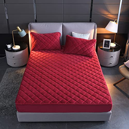 HAIBA Mikrofaser Gesteppte Matratzenauflage Matratzenschoner Unterbett - atmungsaktiv, wärmeregulierend - Bettauflage Matratzenschutz Soft-Topper,rot,150x200cm+25cm