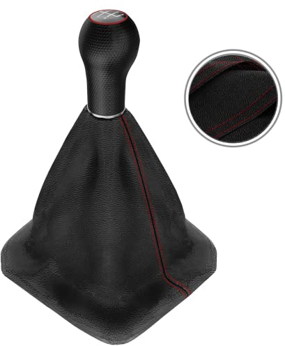 Schaltsack & Schaltknauf für VW Golf 2 3 4 Polo 6N für Passat 35i - 5 Gang - Schwarz - Rot - Schaltmanschette Schalthebel Manschette für Schaltung - Knauf Hebel für Schaltgetriebe 12mm - A0254-17