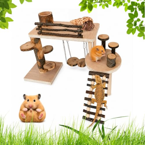 Wooden Hamster Playground, Hamster Platform, Hamster Climbing Hide Frame | Lovely Climbing Platform for Small Animals, Syrian Hamster, Bearded Dragon, Hermit Crab, Natural Decor Jungle Gym for Cage
