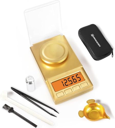 UNIWEIGH Bilancia Precisione 0.001g/50g, Bilancia Digitale Milligrammi, bilancia gioielli, bilancia per Lab, erbe, con Pinzette,Misurino,Spazzola,Peso di Calibrazione,Piatto di Pesata,Batteria Inclusa