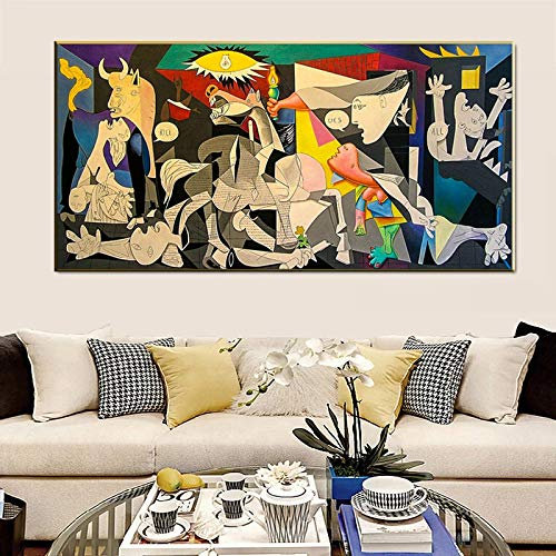 ZMFBHFBH Tableau Picasso - Tableaux de Guernica-Picasso - Travaux de décoration murale sur toile pour la maison Copier des affiches murales célèbres 80x180cm (32x71in) Avec cadre