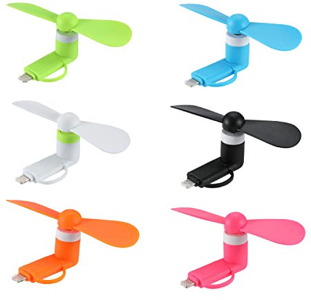 DNTESR Mini ventilador 2 en 1 para teléfono celular, compatible con iPhone, iPad, smartphone Android, tablet, colorido y potente, accesorios de verano para teléfono celular (paquete de 6)