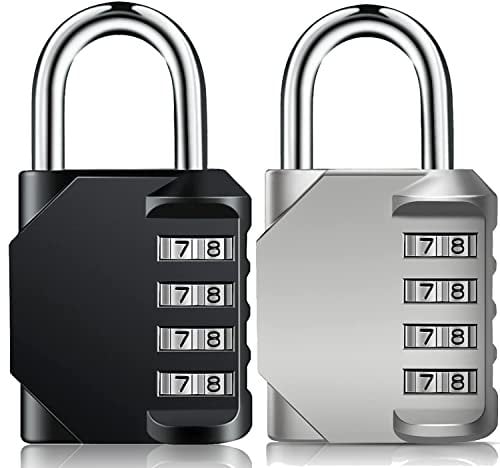 BeskooHome Combination Lock 4 Digit Outdoor Waterproof Padlock for School Gym Locker, Sports Locker, Fence, Toolbox, Gate, Case, Hasp Storage (Silver & Black)