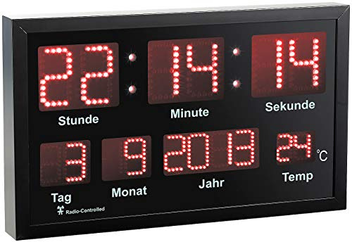 Lunartec LED-Funkuhr Wanduhr: LED-Funk-Tisch- und Wanduhr mit Datum & Temperatur (Versandrückläufer) (Funk mit Beleuchtung, Uhr mit Raumtemperatur, DCF77)