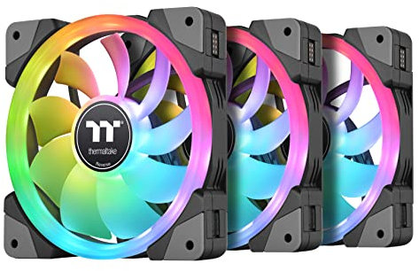 Thermaltake SWAFAN EX 12 RGB PC Desktop Cooling Fan, 3 Pack, 500-2000 RPM, Magnetic Connection, Reversable Blades, Controller Included, CL-F143-PL12SW-A,Black, 120mm