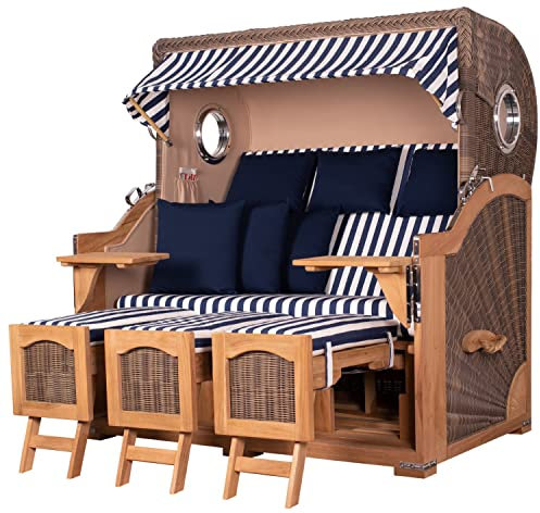 bene living Strandkorb-Set Ammersee 3-Sitzer Teak - PE grau - Modell 518 - Liftersystem