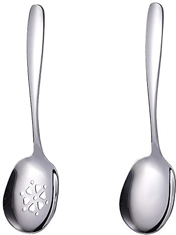 2 Pcs Set Stainless Steel Large Buffet Serving Spoons with Long Handle for Kitchen Restaurant Banquet