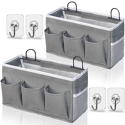 Kanrichu Große Wand-Organizer-Tasche mit 3 Taschen, Leinenstoff, Aufbewahrungskörbe mit Taschen, wasserdichter Mülleimer für Küche, Schlafzimmer, Büro, Wohnmobil, Wohnmobil (grau, 2 Stück)
