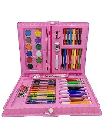PNJB, 68 Pcs Art Set Kids Childrens Coloring Drawing Painting Arts & Crafts Case, Colour Set- Crayons Water Colors, Sketch Pens, Oil Pastel (Pink)