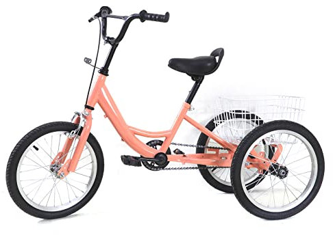 soudesileim 16 Zoll Single Speed Dreirad FÜR Kinder, Kinder Fahrrad, Mit Einkaufskorb, Sitzhöhe Einstellbar, Antirutsch-Pedal, FÜR Mädchen, Junge, Geschenk