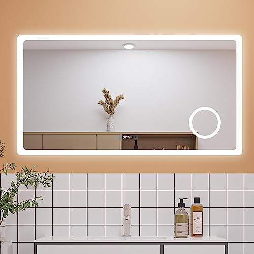 Aica Sanitär Badspiegel LED 160×80cm Uhr Schminkspiegel 3 Lichfarbe dimmbar Anti-Beschlag Spiegel mit Beleuchtung Explosionsschutzfolie energiesrarend