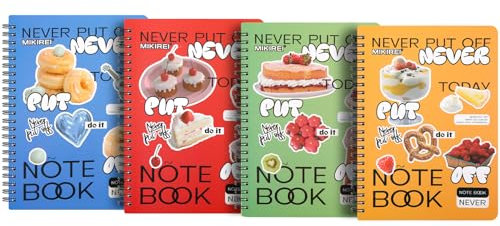 FNLLC A5 Spirale Notebook 4 Stück - 160 Seiten Liniert Cute Notizbuch, Bullet Journal,Geeignet für Schule Reisen Büro- Gebäck