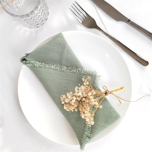 Servietten, Tischservietten, 10 Stück, salbeigrün, Quasten, Stoffservietten, Leinen, 40 x 40 cm, zart für Abendessen, Partys, Hochzeitsdekoration, Weihnachten, Ostern, Valentinstag für Hochzeit,
