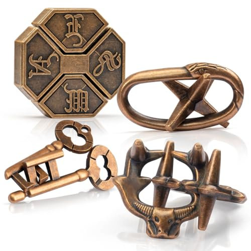 GVKES Fun Metal Brain Teaser Puzzle Games – 4 3D-Spielzeuge für mentale Erwachsene – Teen IQ Insight Challenge – Logikpädagogisches Geschenk (mit Aufbewahrungsbox und Anleitung)