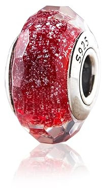 Nbsameng Breloque en verre de Murano, breloque en argent 925 pour bracelets et colliers Pandora, cadeaux pour femmes et filles, Coupe diamant (rouge)