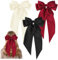 GWAWG Lot de 3 pinces à cheveux françaises avec grand nœud en satin soyeux - Couleur unie - Blanc et noir et rouge - Pour femmes et filles