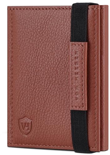 VON HEESEN Slim Wallet mit Münzfach & RFID-Schutz - Mini Geldbörse Herren & Damen - Kartenetui Kreditkartenetui - Portmonee Geldbeutel Portemonnaie klein Cognac-Braun