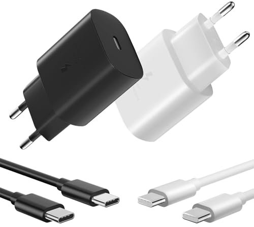 Ladegerät für Samsung 25W, 4 Stück USB C Schnellladegerät Netzteil Stecker und 1 M Kabel, kompatibel mit Galaxy S23/S22/S21/S20/Note 20/A73/A53/A52/S10/S9 Netzadapter Typ C Wandsteckdose