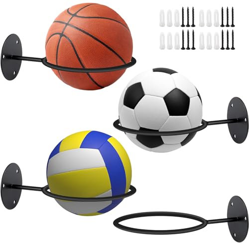 Jeinbuil 4 Stück Wandhalterung Ball Rack Ballhalterung Wand Metall Ballhalter Schwarz Basketball Halterung Wand Ball Halter mit Schrauben für Basketball Volleyball Fußball Rugby