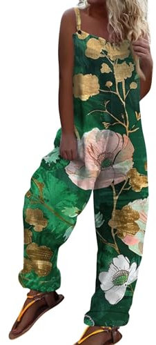 Vasreyy Romper Damen Hosenanzug Elegant 2 Teilig Sport Jumpsuit Maleroverall Einweg Sommer Teiler Latzhose Baggy Oversize Festlich(L,Dunkelgrün)