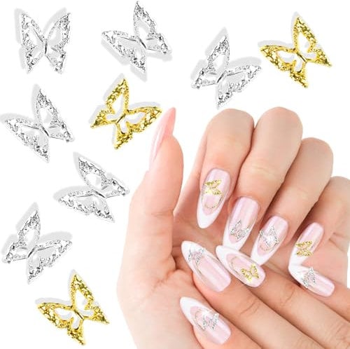 Lusofie 100 Pcs Butterfly Nail Charms 3D Nail Charms Butterflies Shape Nail Gems Butterfly Decorations for Women Girls DIY Nail Art Decoration Craft Jewelry