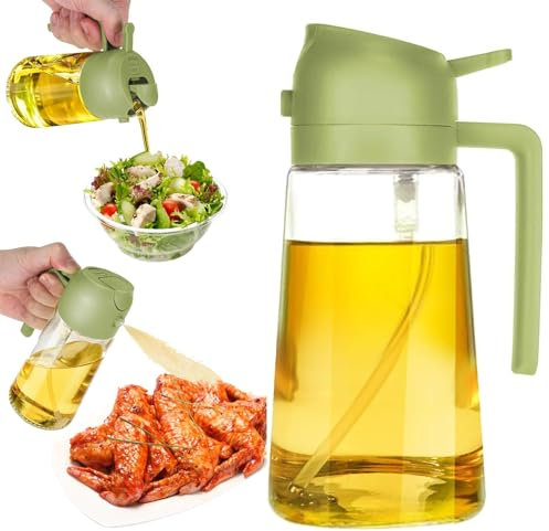 ölsprüher 2 in 1, 500ml Öl Sprühflasche für Speiseöl, Ölflasche ausgießer und Sprüher,Olivenöl spray,Essig Sprayer Spender,zum Kochen,Backen,Grillen und Salat,Ölflasche Perfekt zum Kochen (Grün)