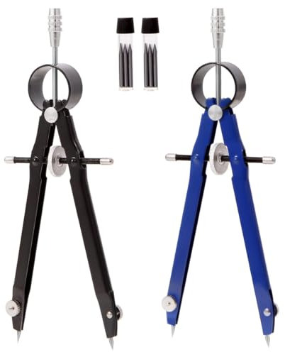 SUJEBKC 2 Stück Zirkel Set Metall Schnellverstellzirkel Schulzirkel mit Mitteltriebspindel und Ersatzminen Schnellkompass Geometriezirkel Professionelle Geometrie Zirkel Set