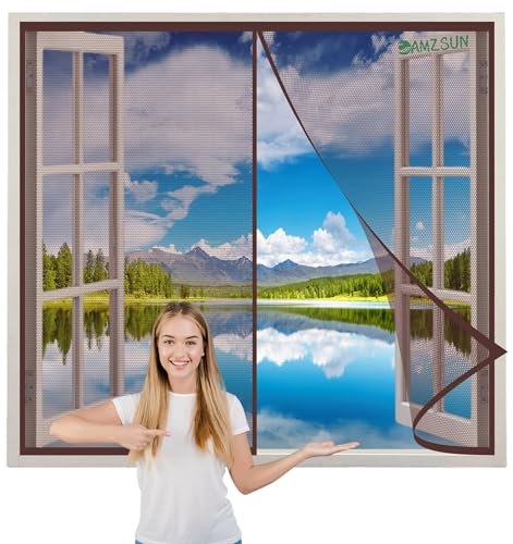 Fliegengitter Fenster Insektenschutz 95x60cm Braun Fliegengitter Fenster Mückengitter Magnete Automatisch schließen für balkontür Schiebetür Terrassentür