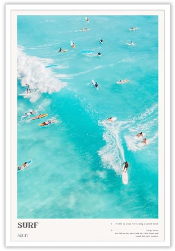 Bittiler Poster Blue Coastal Surf Up, trendiges Leben, Sommer, Strand, Multiplayer, Ozean, Urlaub, Wandkunst, schöne Wellen, Meereslandschaft, Drucke, Gemälde für Zuhause, Schlafzimmer, Wohnheim,