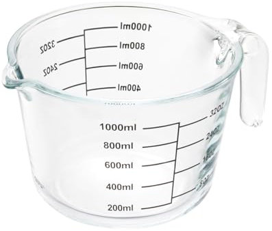 GEFU Messbecher DIMENSO 1000 ml | Borosilikatglas, hitzebeständig bis 450°C | Präzise Skalierung, Ausgießnase, mikrowellen- & spülmaschinengeeignet